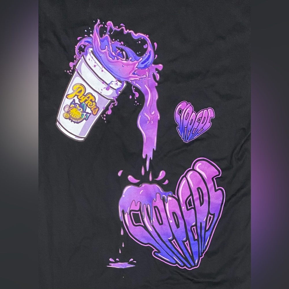NEW Capn On Melrose Puffers & Sippers Purple Lean T Shirt Sz M Black Double Cup - Picture 8 of 9